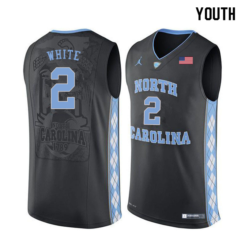 Youth #2 Coby White North Carolina Tar Heels College Basketball Jerseys Sale-Black - Click Image to Close